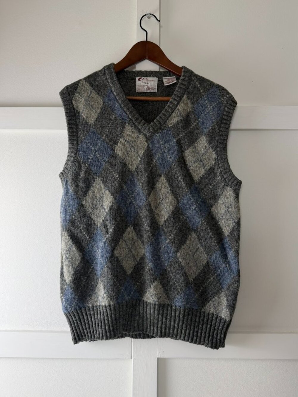 Vintage Club International Men’s 100% Shetland Wool Argyle Sweater Vest M Unisex